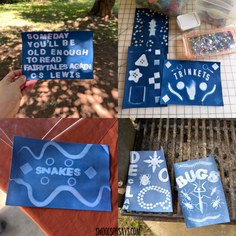 cyanotypes with plastic junk