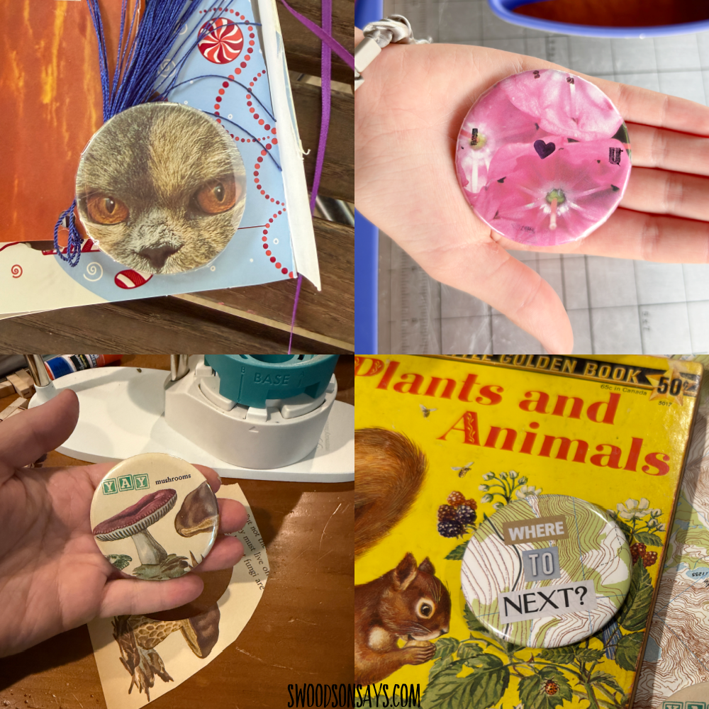 upcycled old books into pin back buttons craft