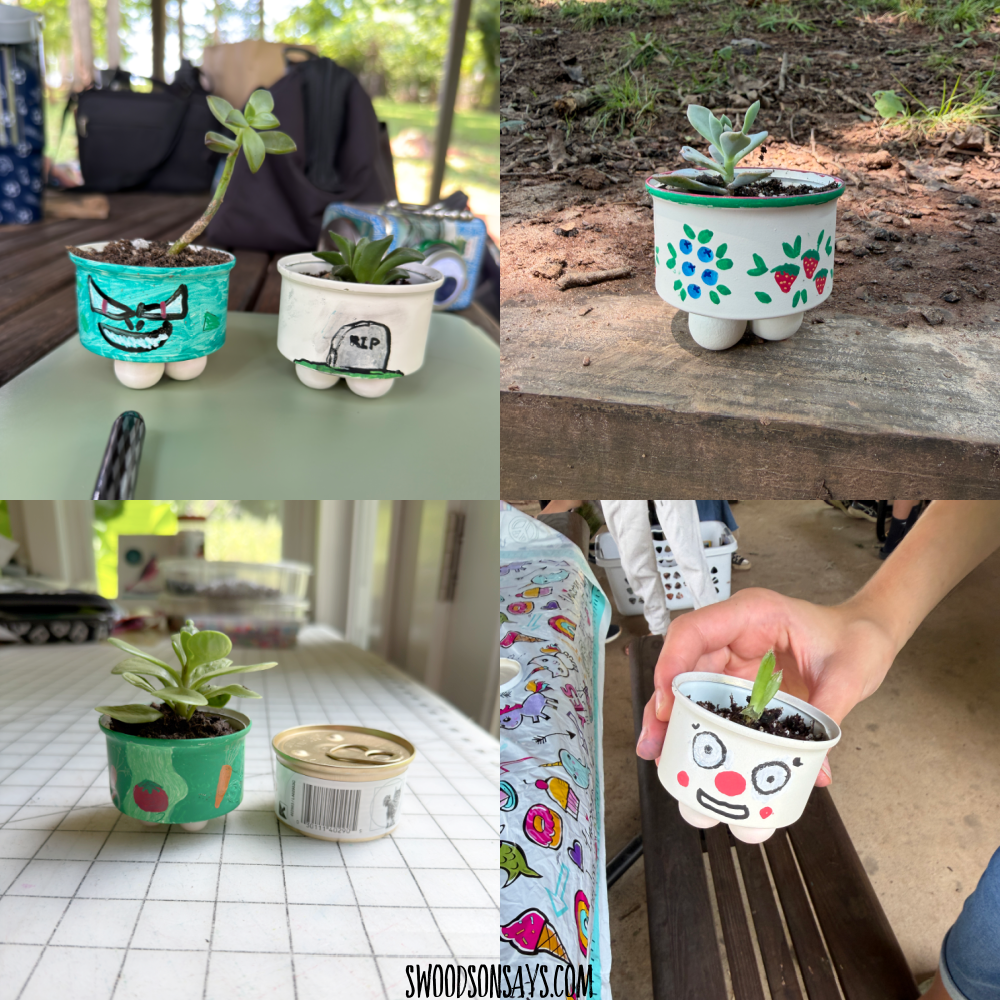 upcycled plant pots from cat food containers metal