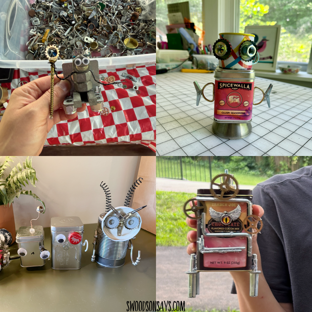 upcycled robot from spare metal pieces