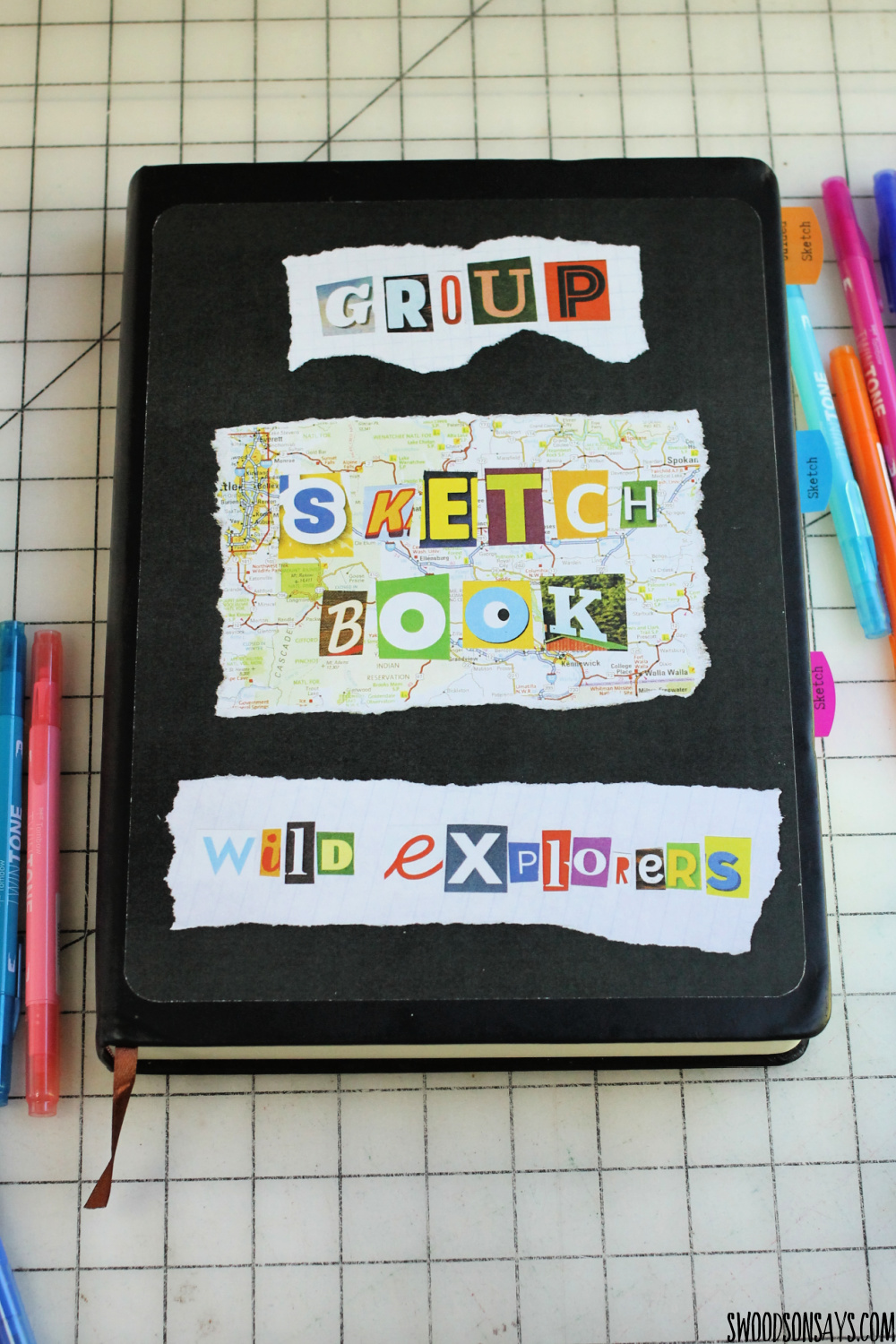 collaged sketchbook cover